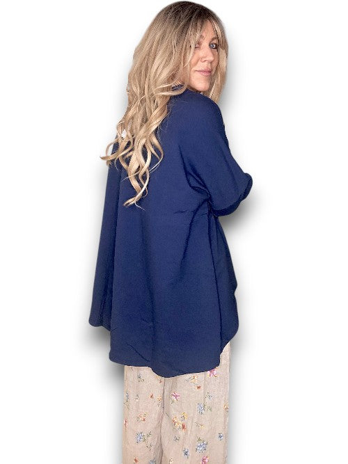 Navy Plain Ripped Cotton Sweater