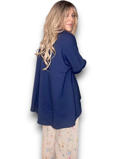 Navy Plain Ripped Cotton Sweater