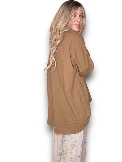 Coffee Plain Ripped Cotton Sweater