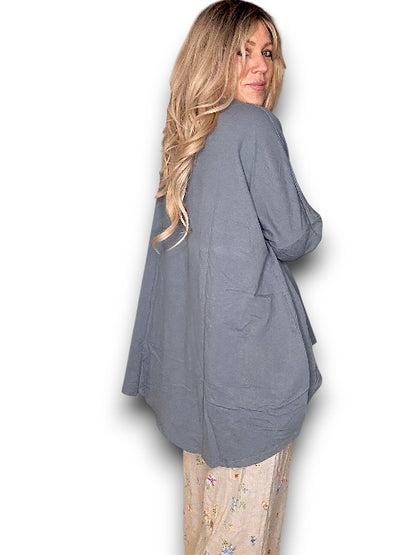 Grey Plain Ripped Cotton Sweater