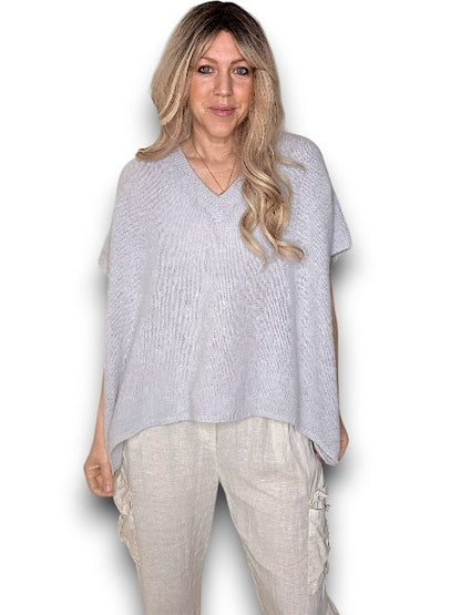 Pale Grey Baby Alpaca/Blend V-Neck Knit Vest
