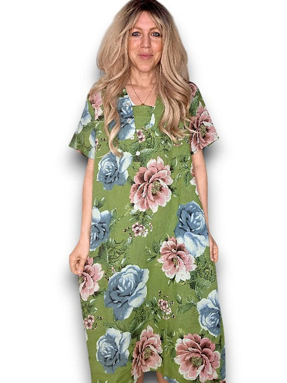 Ivy Green Bright Bloom V-Neck Maxi Dress with Buttons