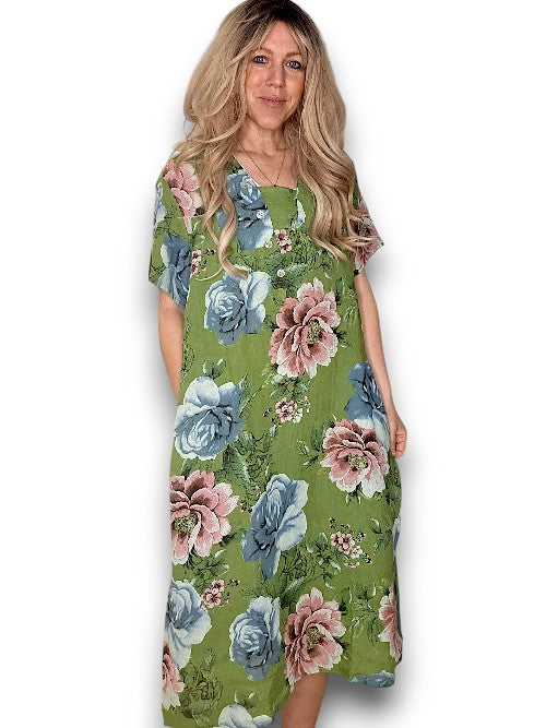 Ivy Green Bright Bloom V-Neck Maxi Dress with Buttons