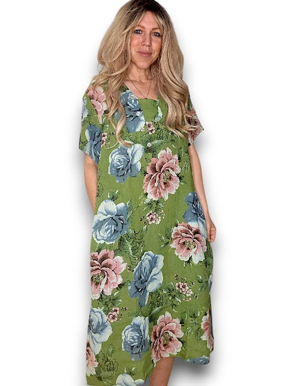 Ivy Green Bright Bloom V-Neck Maxi Dress with Buttons