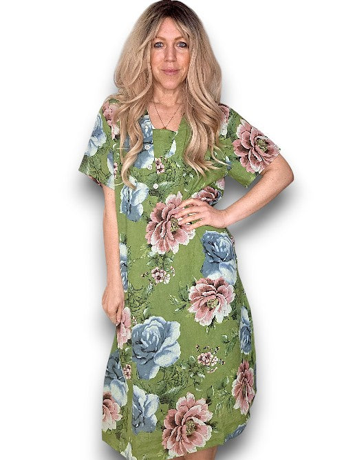 Ivy Green Bright Bloom V-Neck Maxi Dress with Buttons