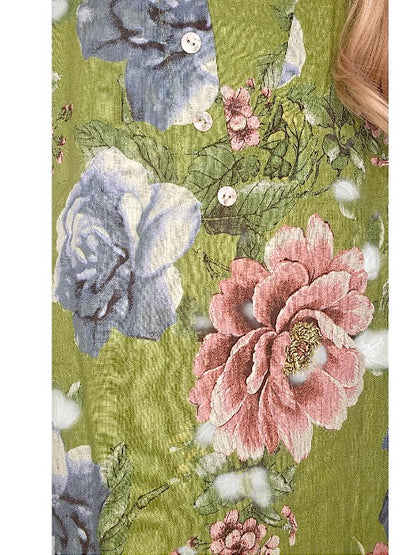 Ivy Green Bright Bloom V-Neck Maxi Dress with Buttons