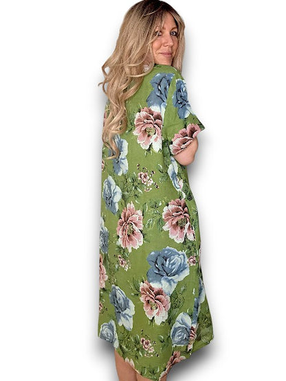 Ivy Green Bright Bloom V-Neck Maxi Dress with Buttons