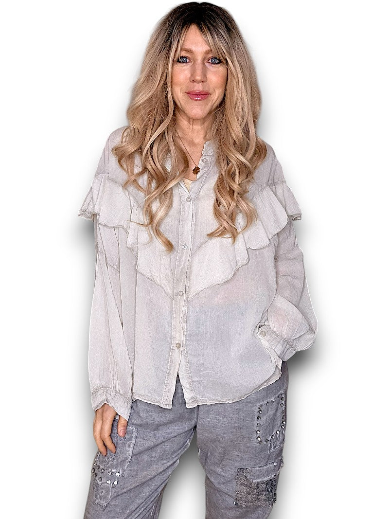 Pale Beige Frill Long Sl Tunic