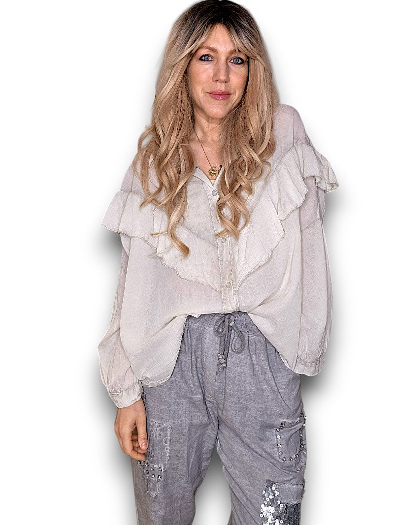 Pale Beige Frill Long Sl Tunic