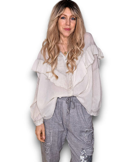 Pale Beige Frill Long Sl Tunic