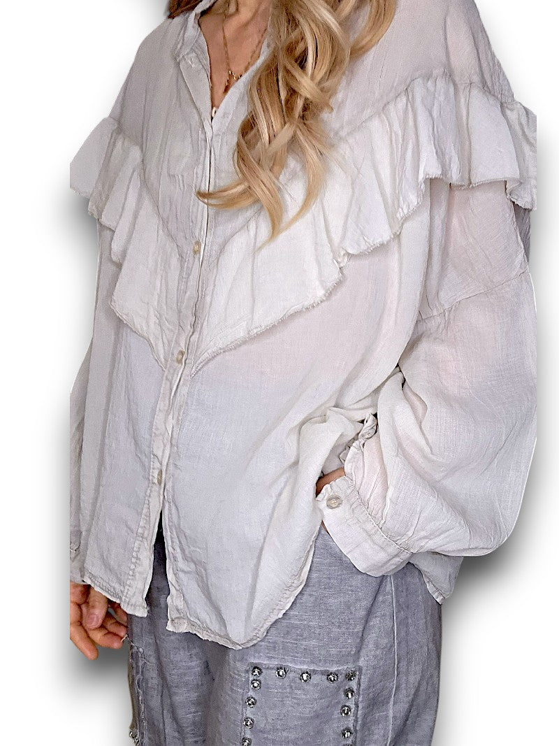 Pale Beige Frill Long Sl Tunic