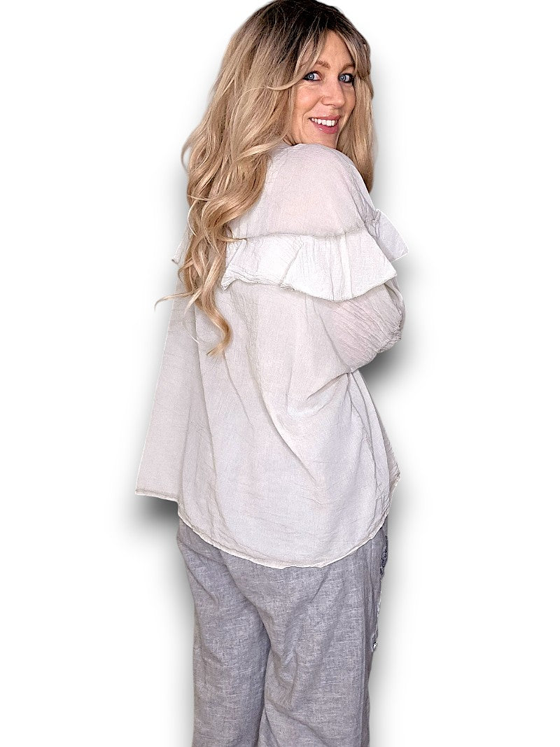 Pale Beige Frill Long Sl Tunic