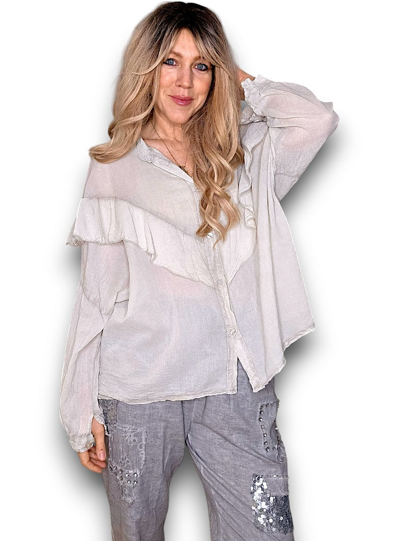 Pale Beige Frill Long Sl Tunic