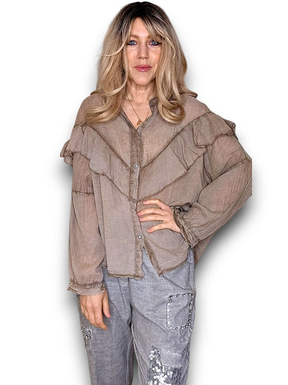 Mocha Frill Long Sl Tunic
