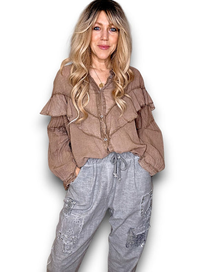 Mocha Frill Long Sl Tunic