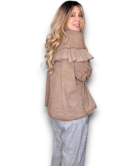 Mocha Frill Long Sl Tunic