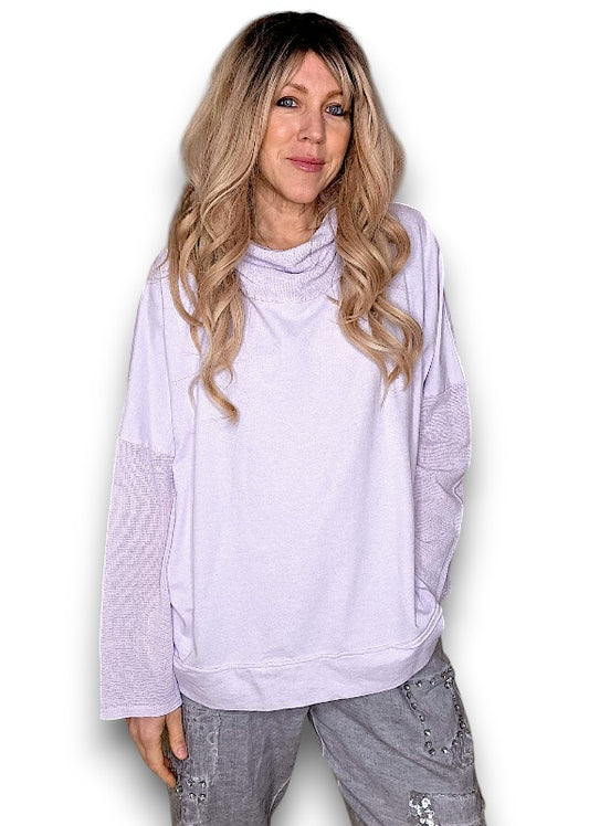 Light Lavender Plain Moku Cotton w details Sweater