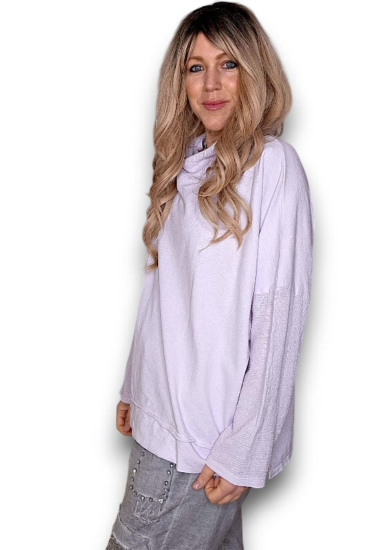 Light Lavender Plain Moku Cotton w details Sweater