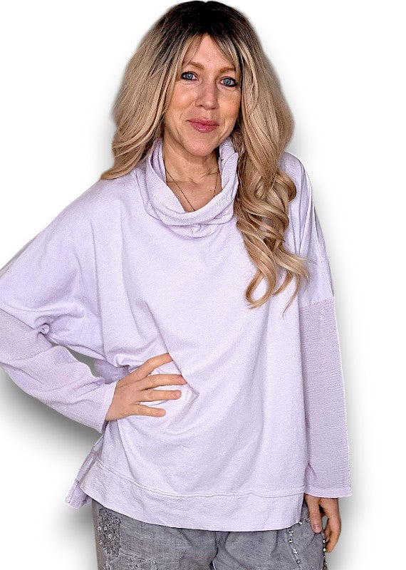 Light Lavender Plain Moku Cotton w details Sweater