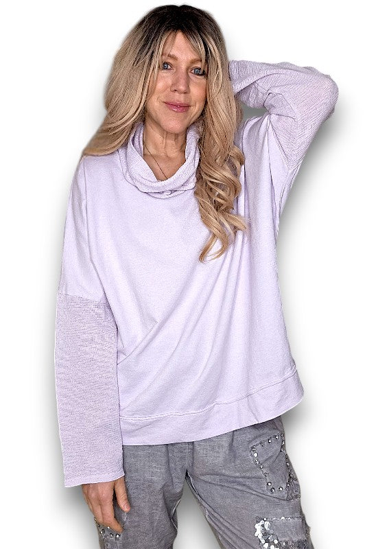 Light Lavender Plain Moku Cotton w details Sweater