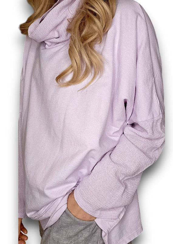 Light Lavender Plain Moku Cotton w details Sweater