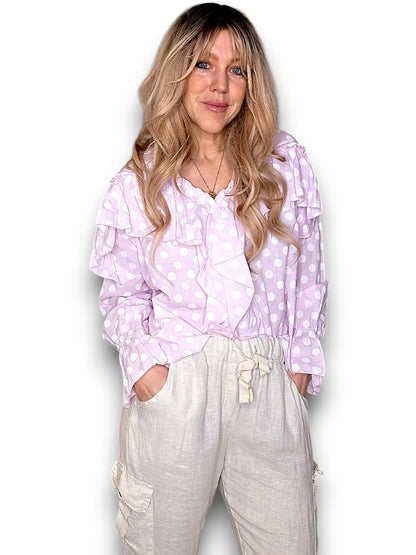 Baby Pink Frill Long Sl Polka Dot Tunic