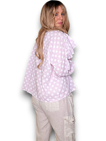 Baby Pink Frill Long Sl Polka Dot Tunic