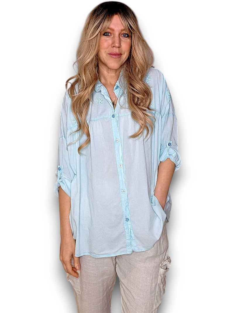 Ice Blue Pearl Lace Shirt