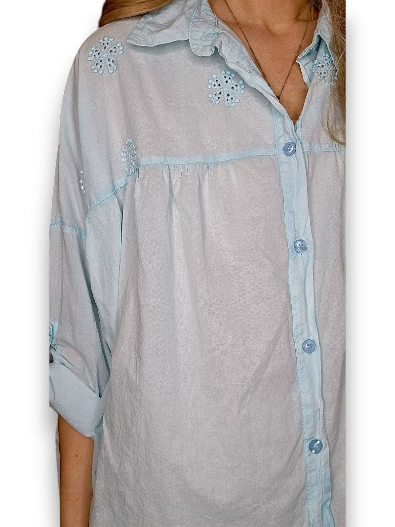 Ice Blue Pearl Lace Shirt