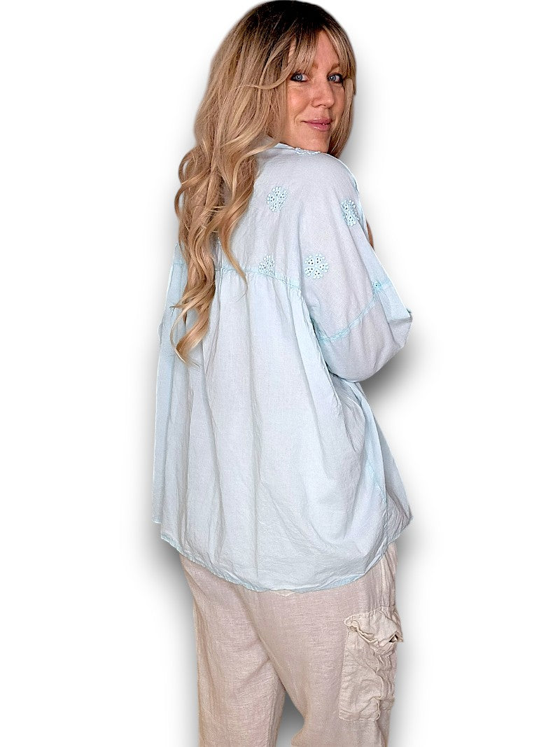 Ice Blue Pearl Lace Shirt