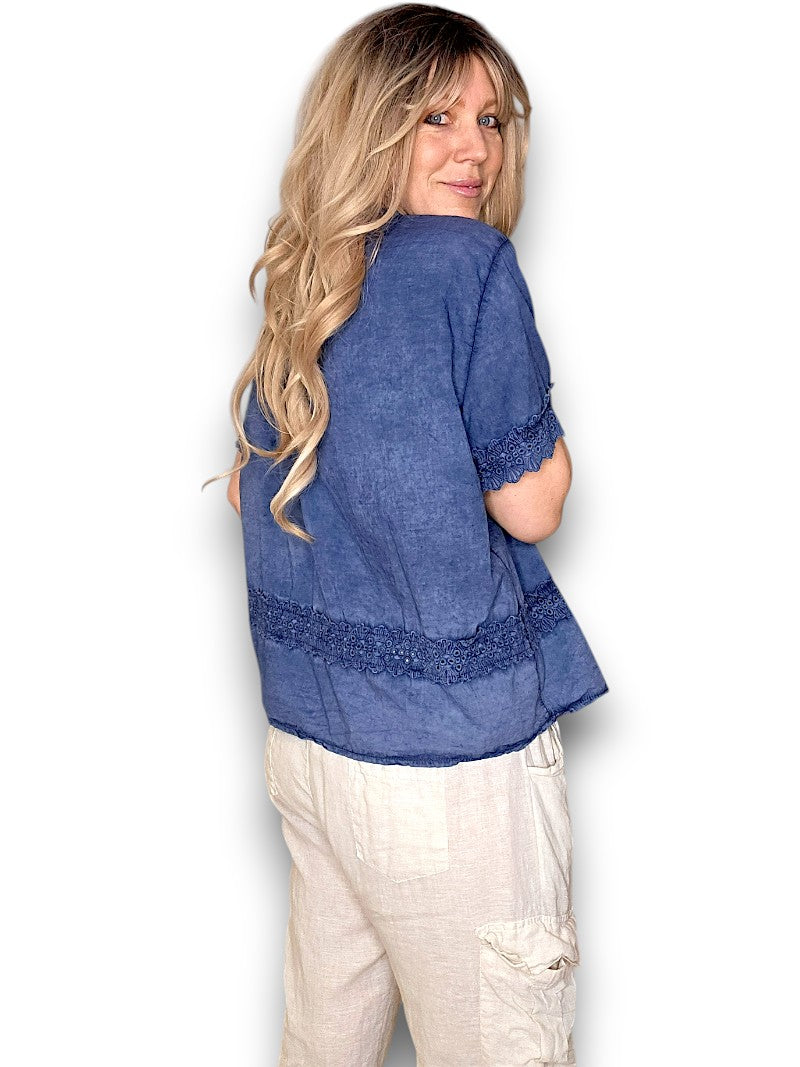 Navy Eyelet Babydoll Top