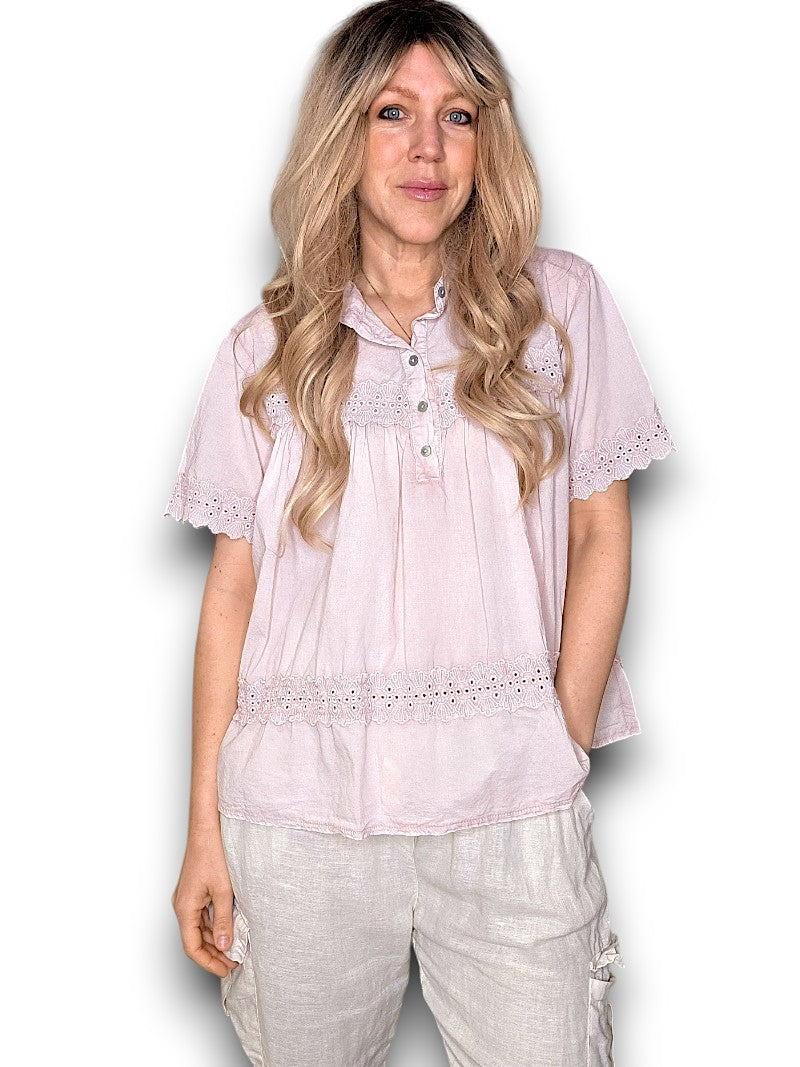 Baby Pink Eyelet Babydoll Top