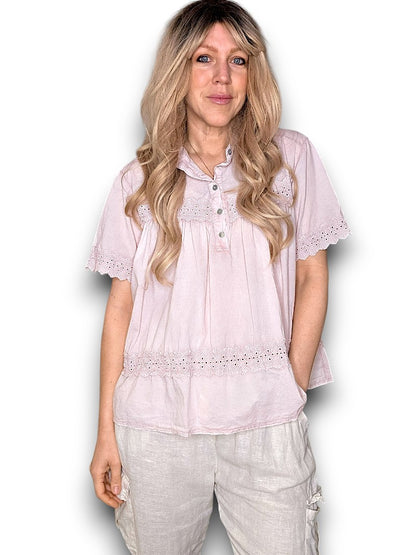 Baby Pink Eyelet Babydoll Top