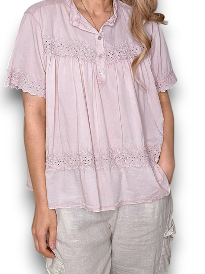Baby Pink Eyelet Babydoll Top