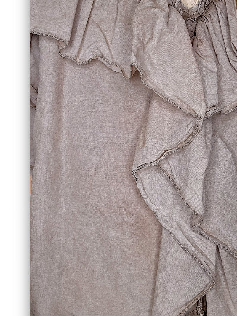 Faded Mocha Frill Short Sl Top