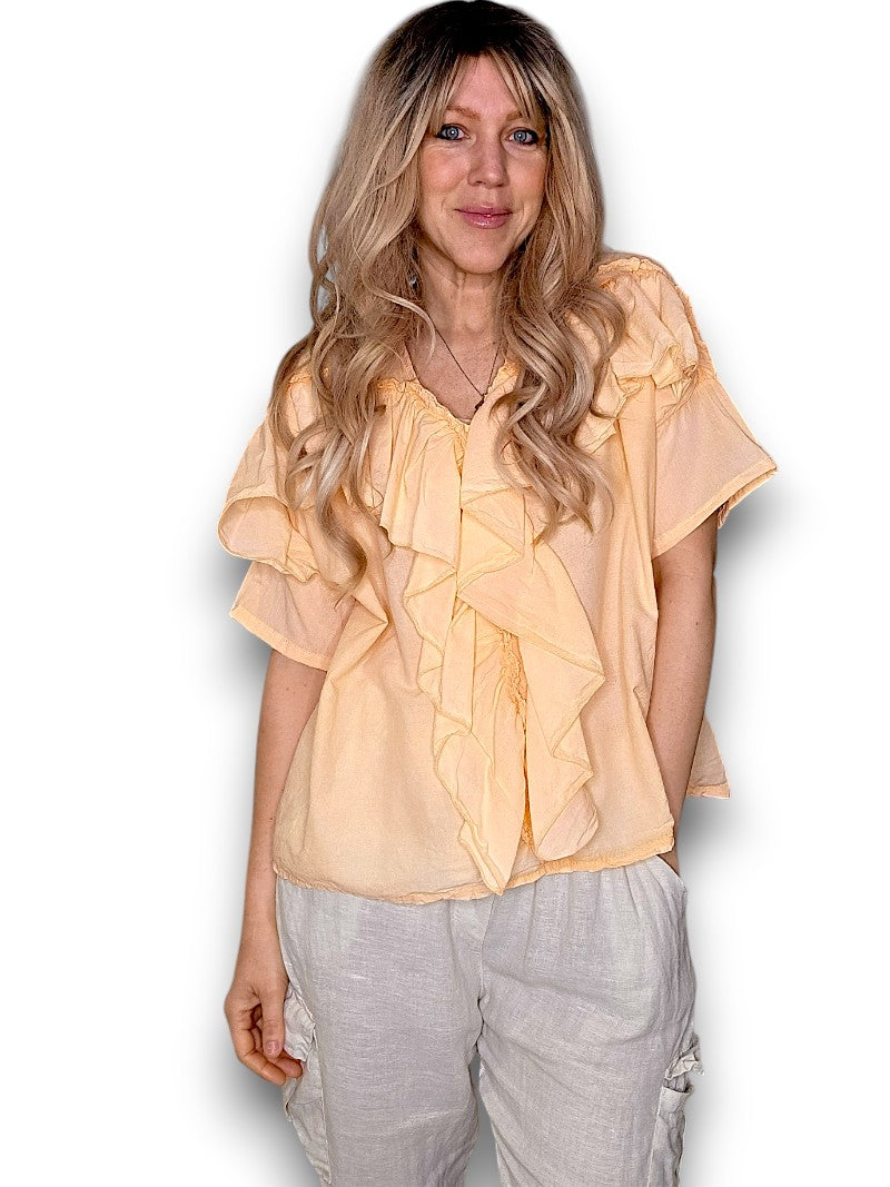 Faded Mandarine Frill Short Sl Top