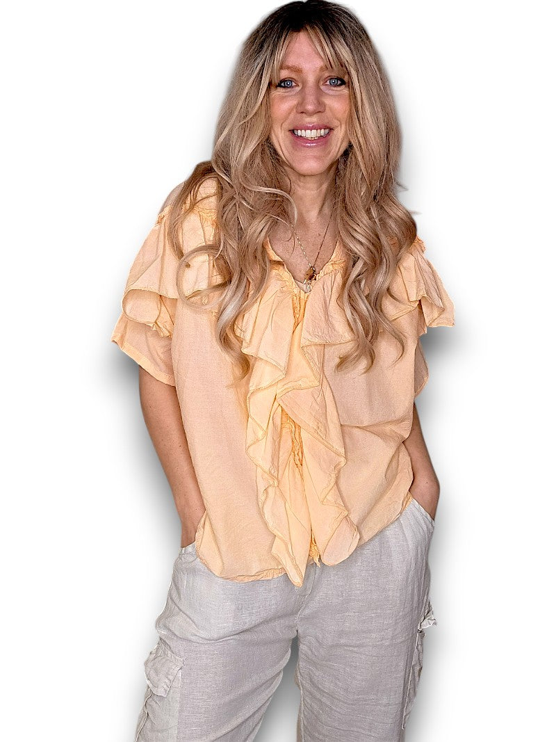 Faded Mandarine Frill Short Sl Top