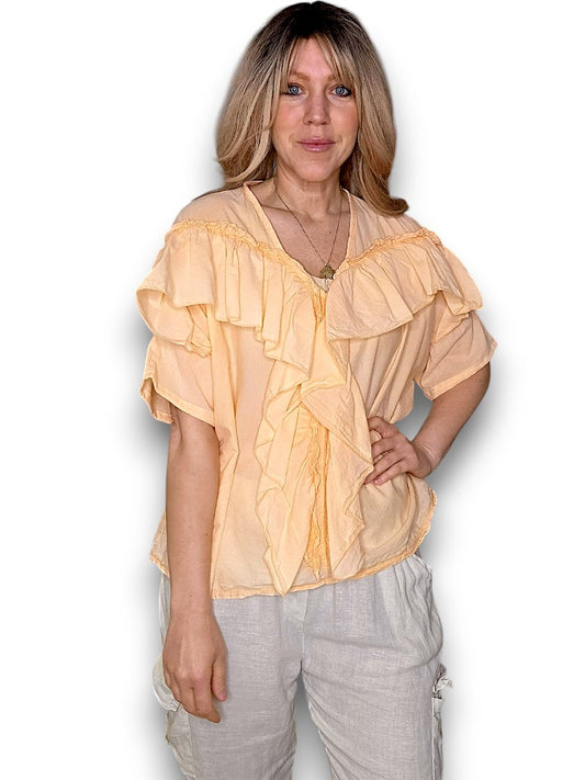 Faded Mandarine Frill Short Sl Top