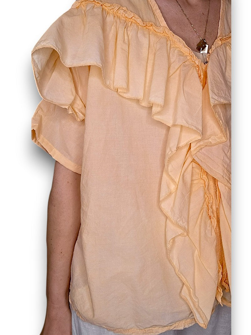 Faded Mandarine Frill Short Sl Top