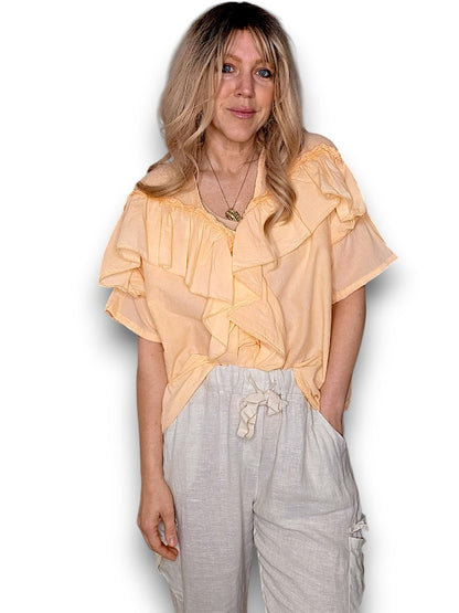 Faded Mandarine Frill Short Sl Top