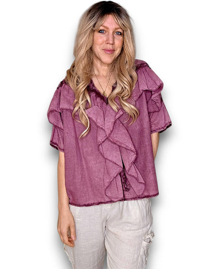 Faded Plum Frill Short Sl Top