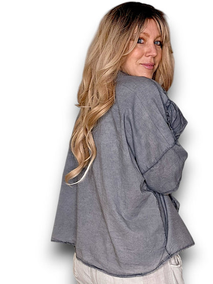 Faded Grey Frill Short Sl Top