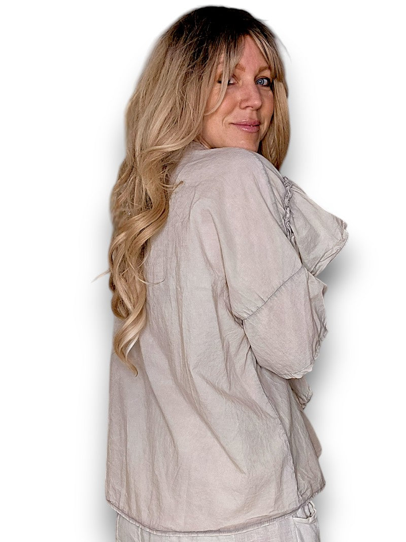Faded Beige Frill Short Sl Top
