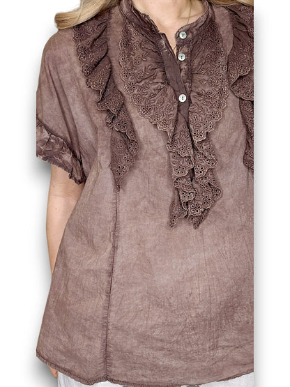 Dark Coffee Eyelet Top