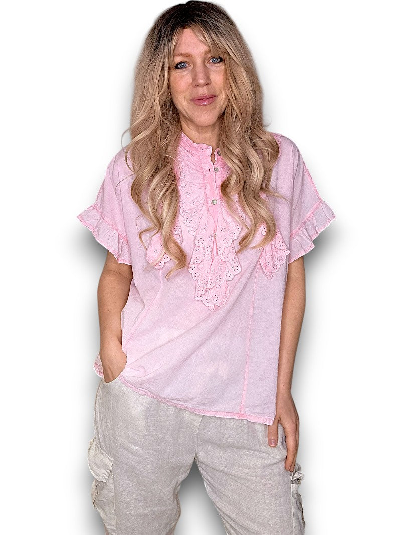 Bubblegum Pink Eyelet Top
