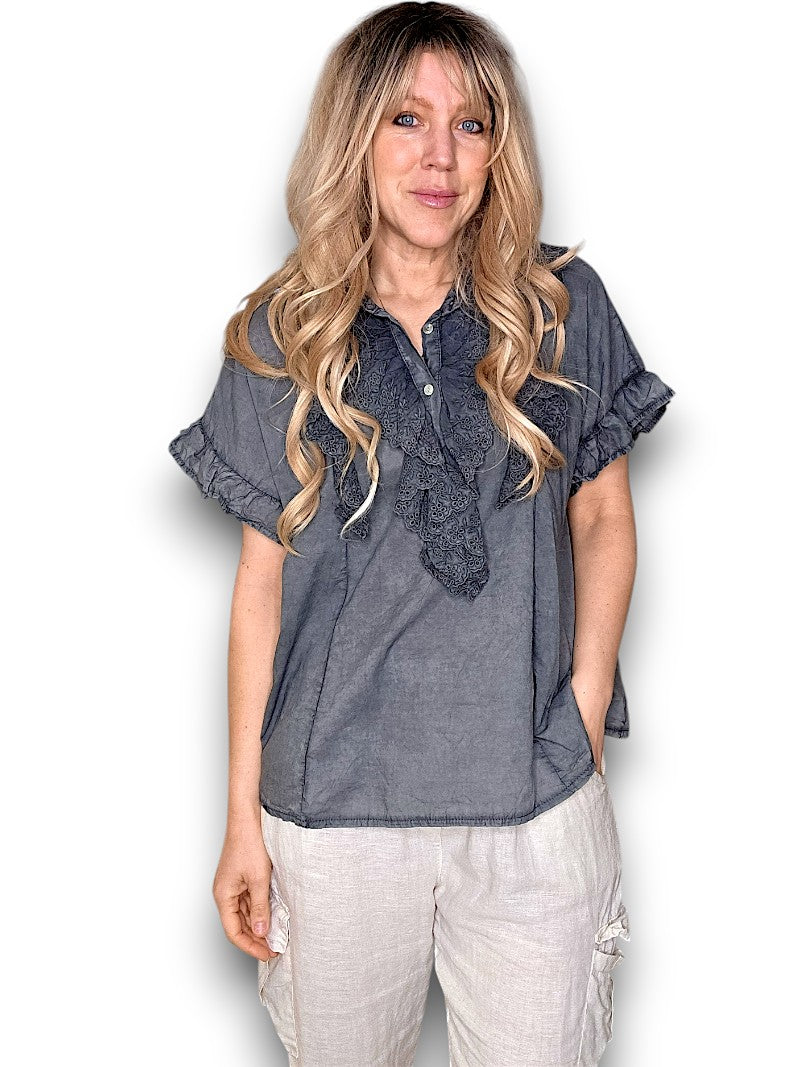 Charcoal Eyelet Top