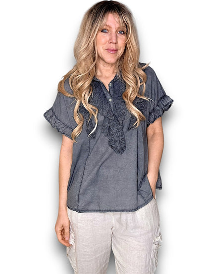 Charcoal Eyelet Top