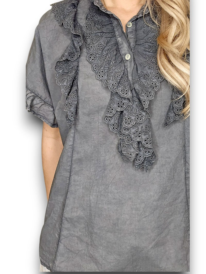 Charcoal Eyelet Top
