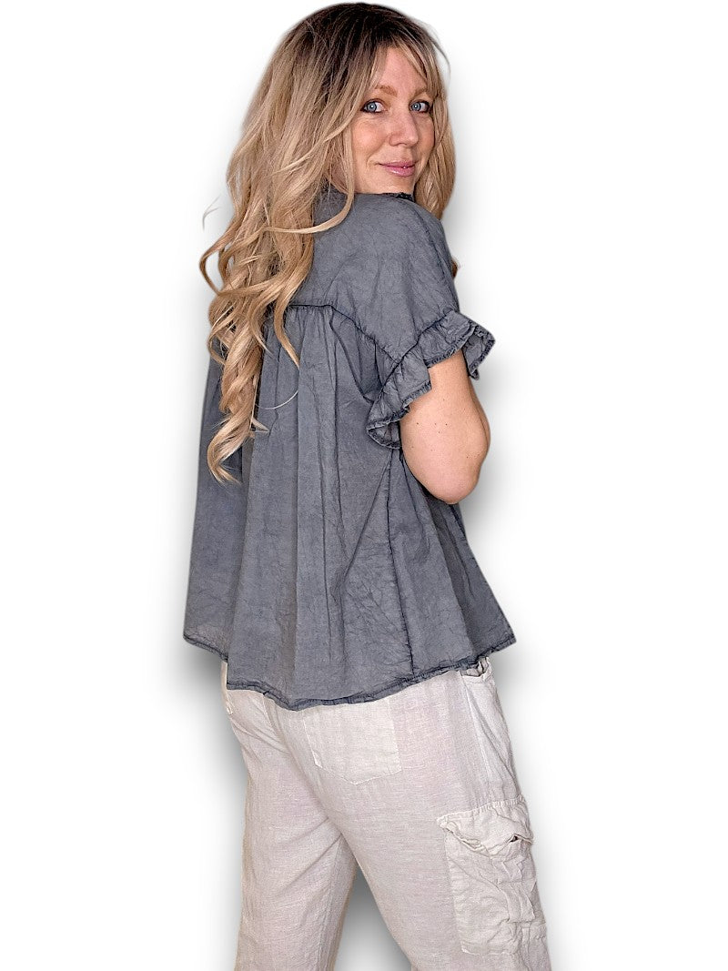 Charcoal Eyelet Top