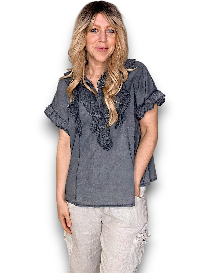 Charcoal Eyelet Top